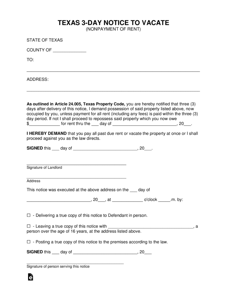 Texas 3 Day Notice to Quit Form | Non-Payment - eForms