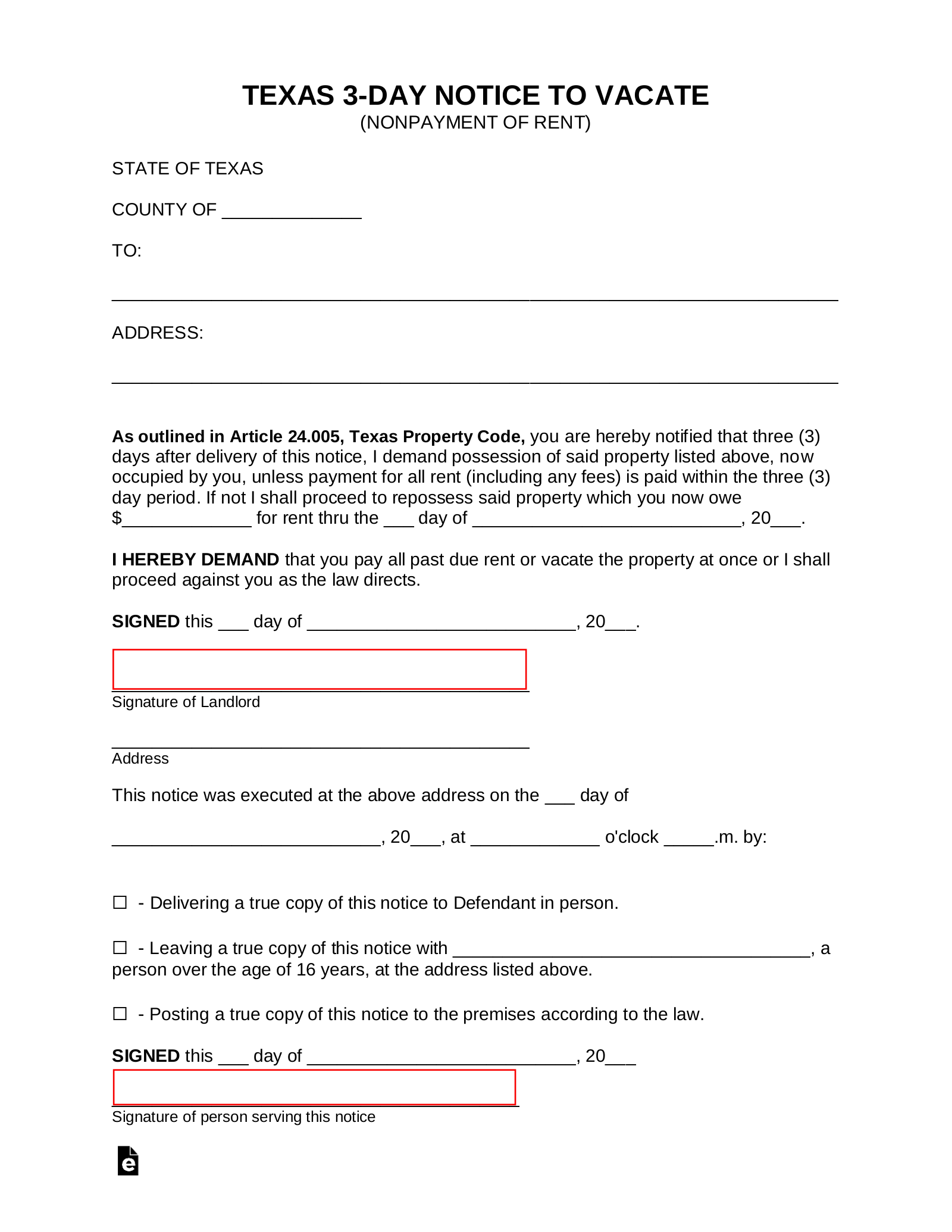 Free Texas 3 Day Notice To Quit Form Non Payment Pdf Word Eforms