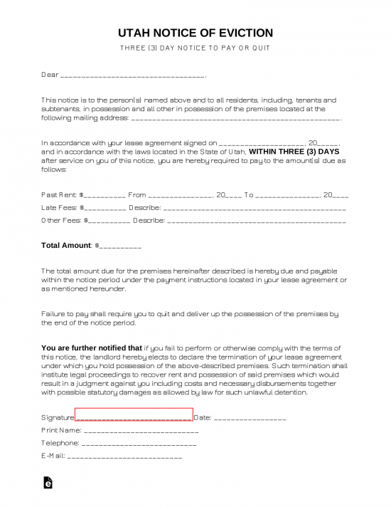 Free Utah Eviction Notice Forms (4) - PDF | Word – eForms