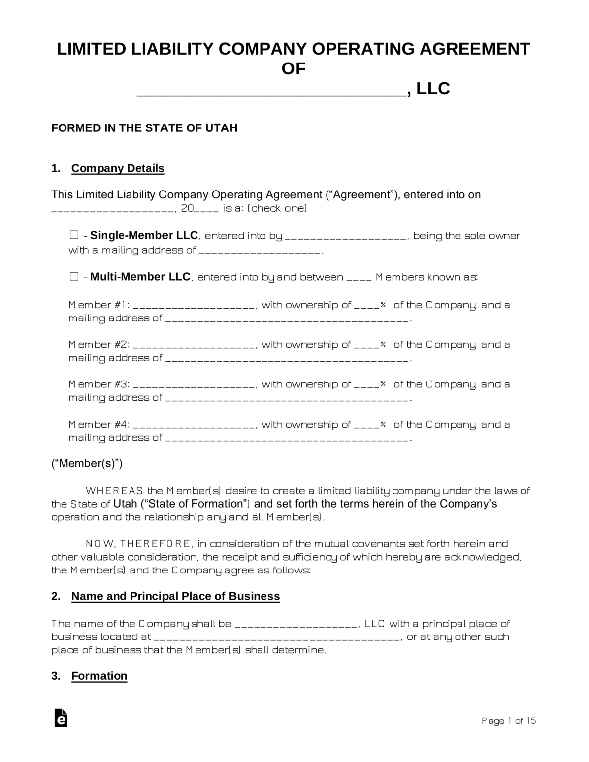 Free Utah LLC Operating Agreements (2) PDF Word eForms