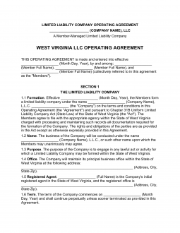 West Virginia Multi-Member LLC Operating Agreement Form