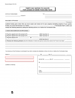 Wisconsin 30-Day Notice to Quit Form | Lease 1+ Years