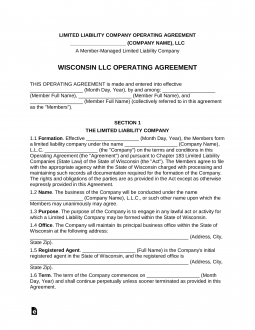 Wisconsin Multi-Member LLC Operating Agreement Form