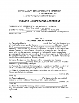 Wyoming Multi-Member LLC Operating Agreement Form