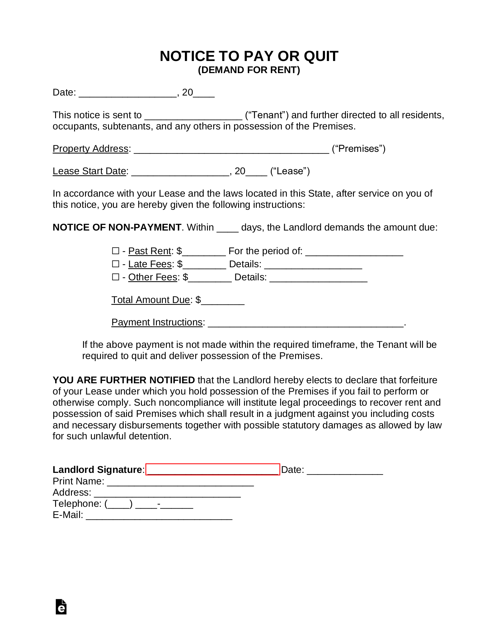 Free Notice To Pay Or Quit Form Late Rent PDF