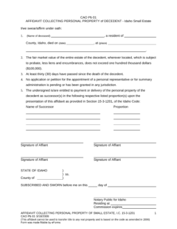 Idaho Small Estate Affidavit | Form CAO Pb 01