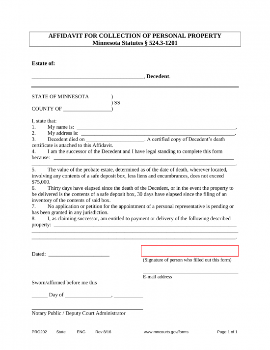 Minnesota Small Estate Affidavit | Form PRO202
