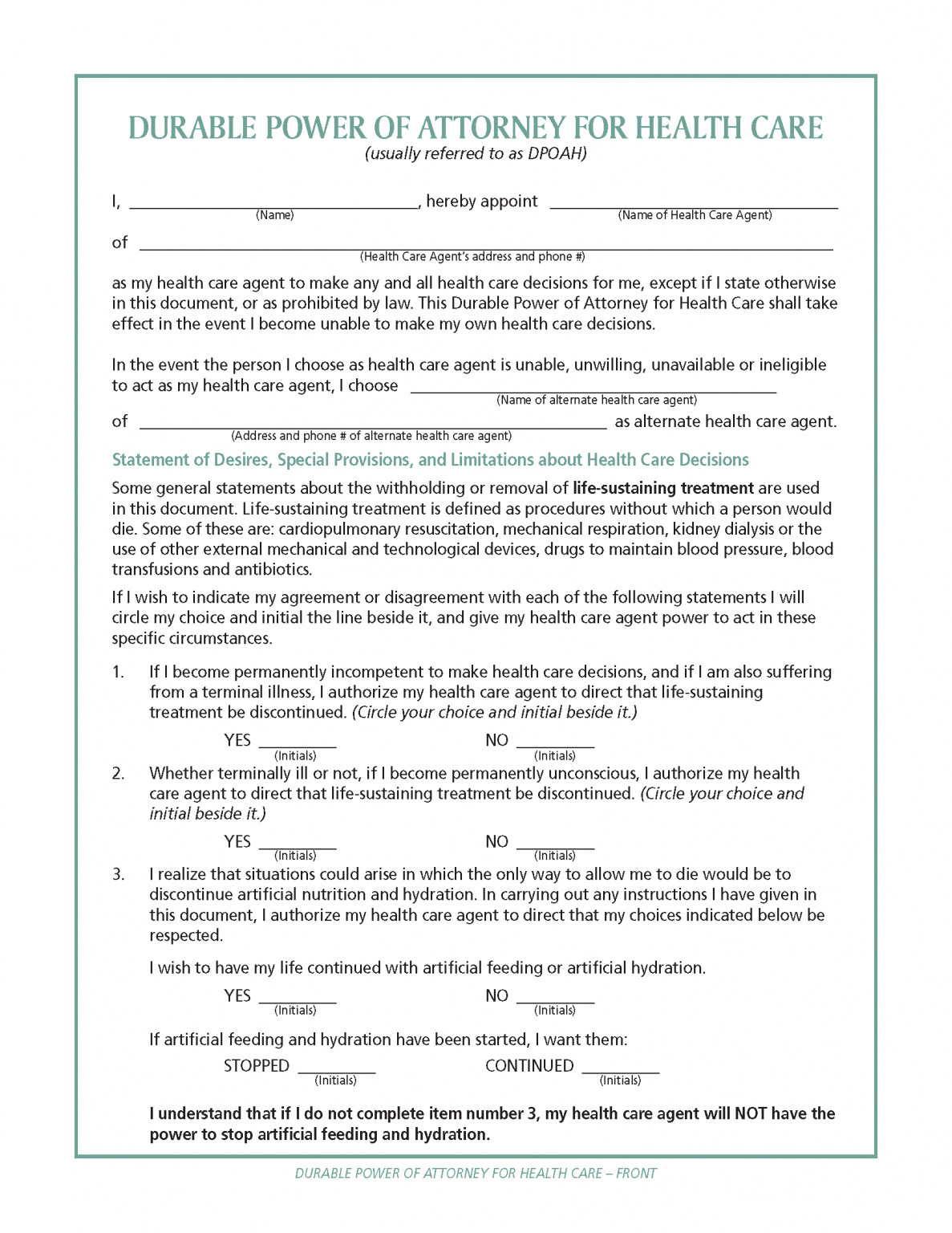 Free New Hampshire Advance Directive Form - PDF – eForms