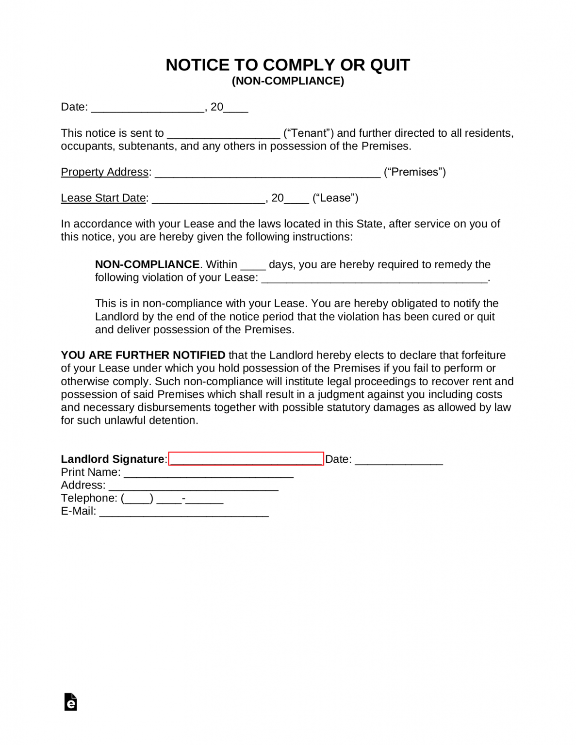 Free Notice to Comply or Vacate | Eviction Form - PDF | Word – eForms