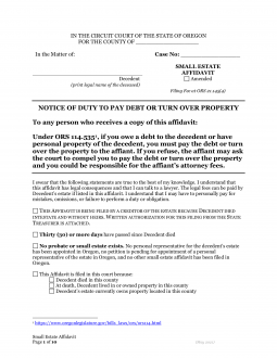 Oregon Small Estate Affidavit