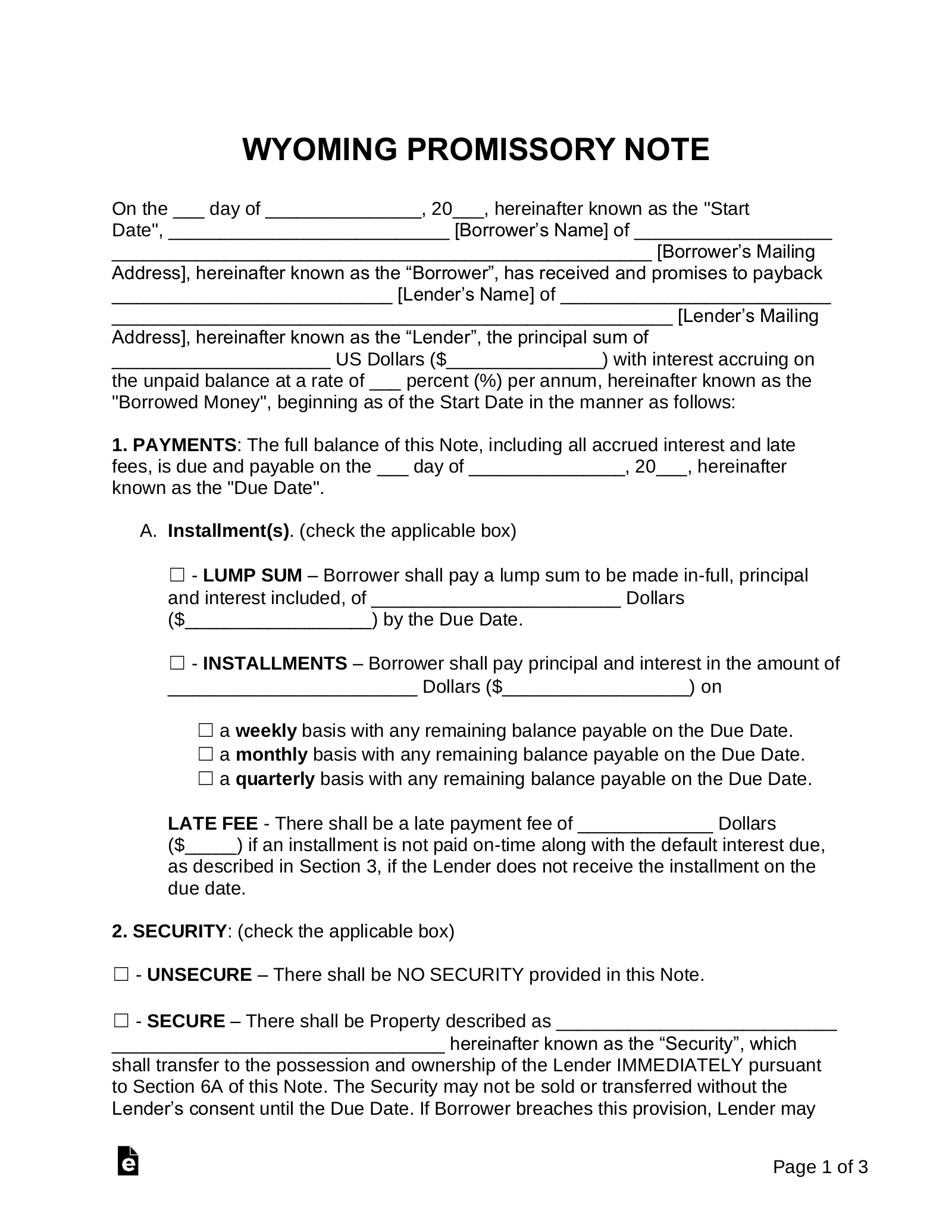 Wyoming Promissory Note Templates (2)