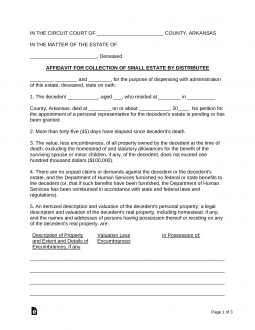 Arkansas Small Estate Affidavit (Form 23)