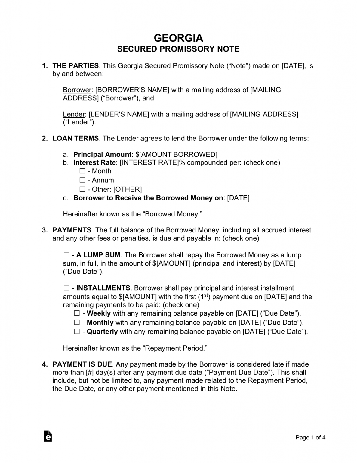 Free Georgia Secured Promissory Note Template - PDF | Word – eForms