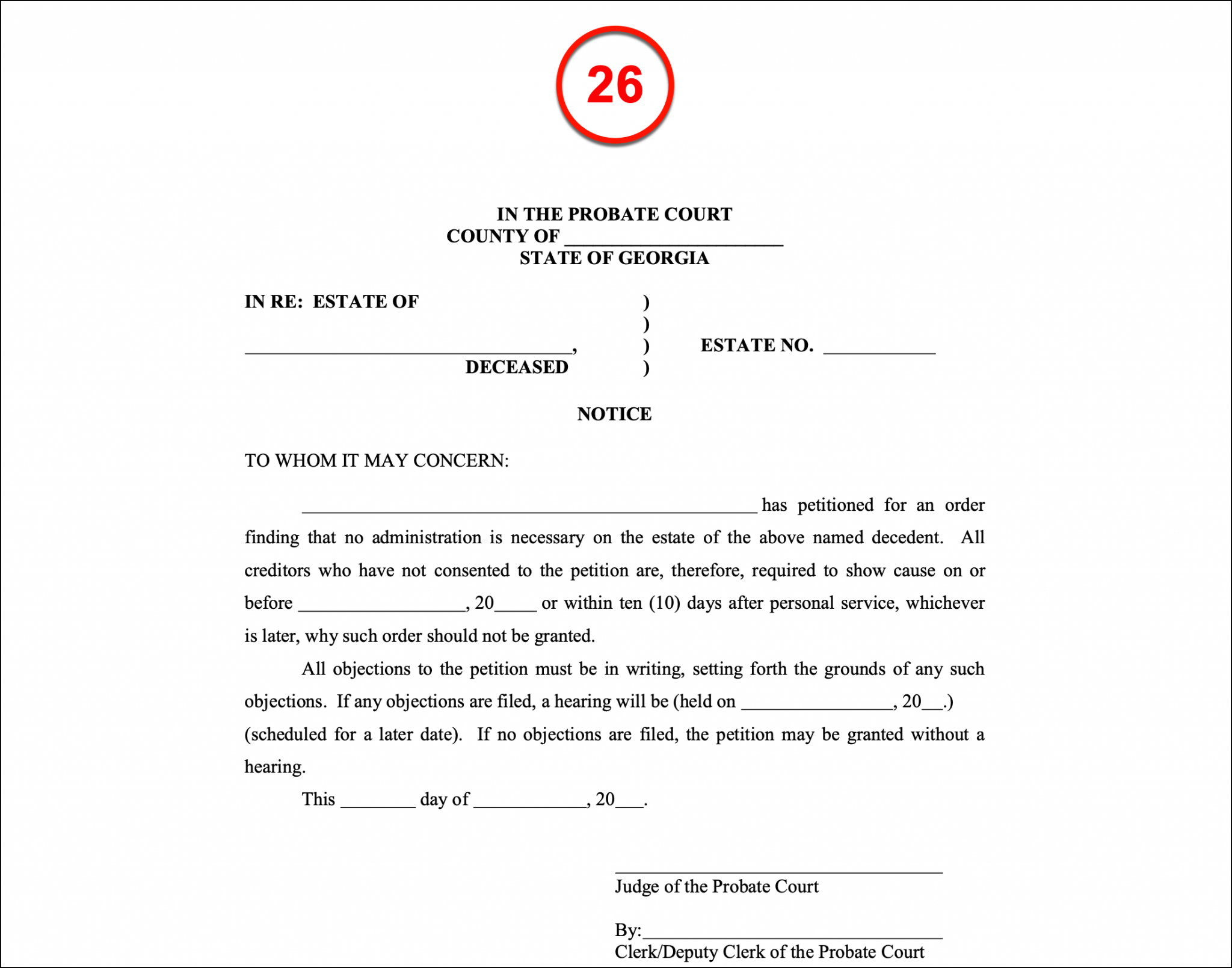 Free Small Estate Affidavit Petition for Order Declaring No