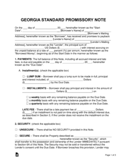 Georgia Promissory Note Templates (2)