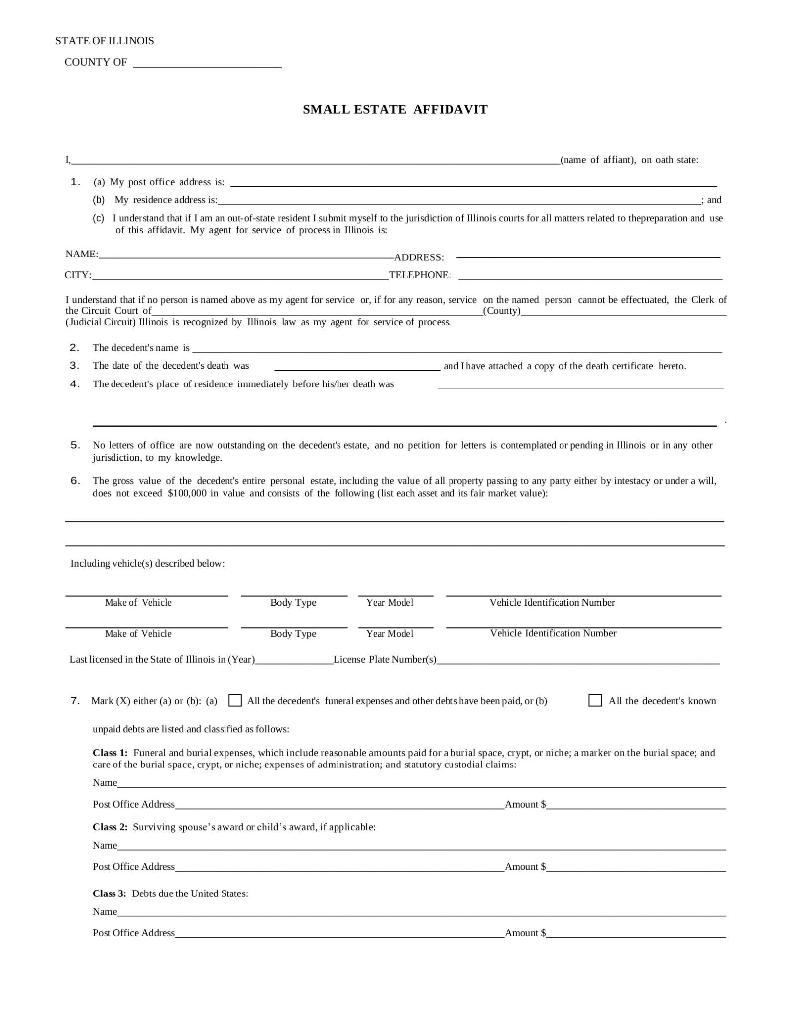 Free Illinois Small Estate Affidavit Form - PDF | Word – eForms
