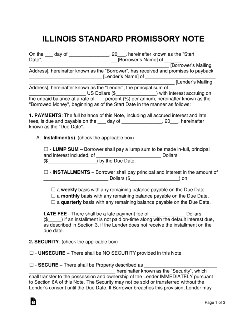 Free Illinois Promissory Note Templates (2) PDF Word eForms