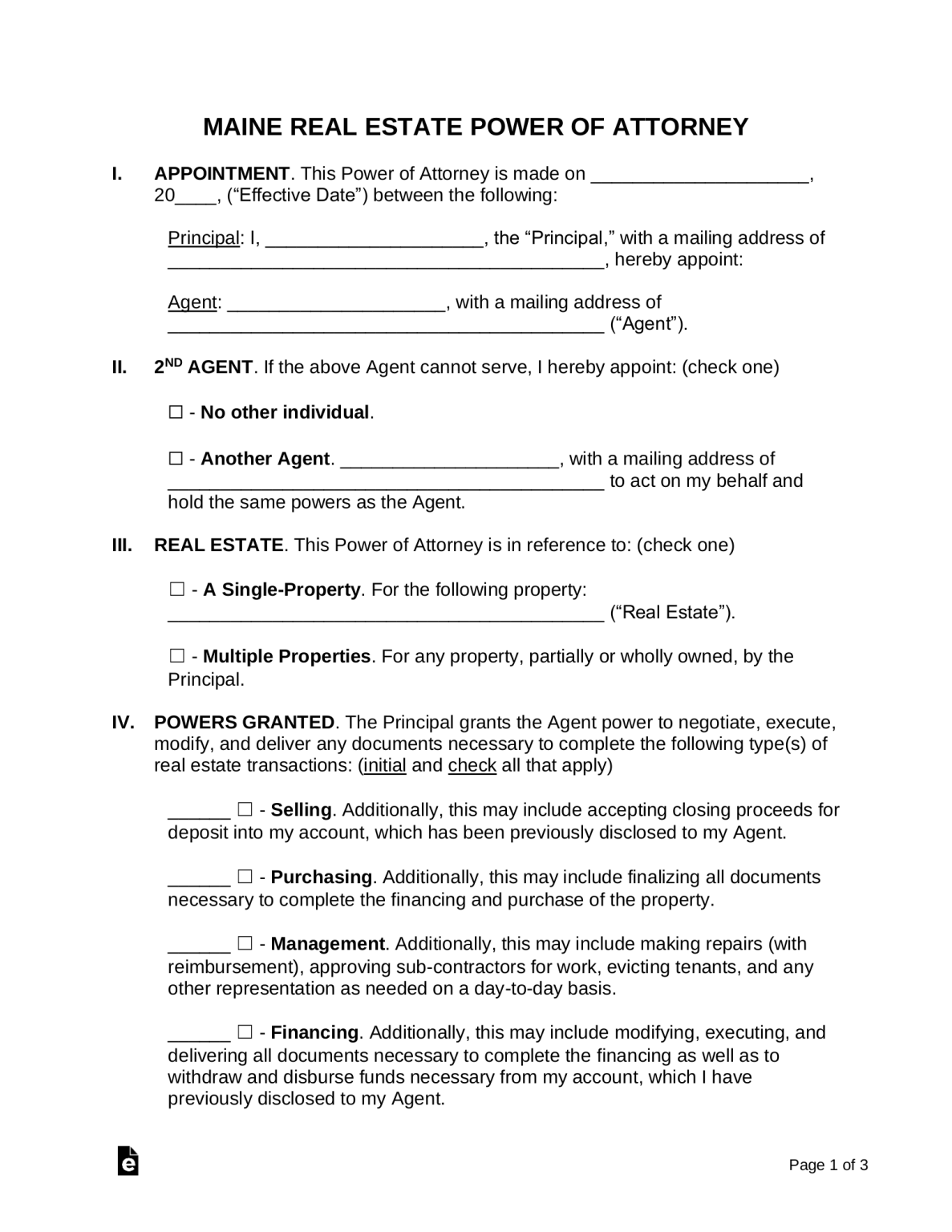 Free Maine Real Estate Power of Attorney Form PDF Word eForms