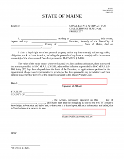 Maine Small Estate Affidavit | Form AF 102