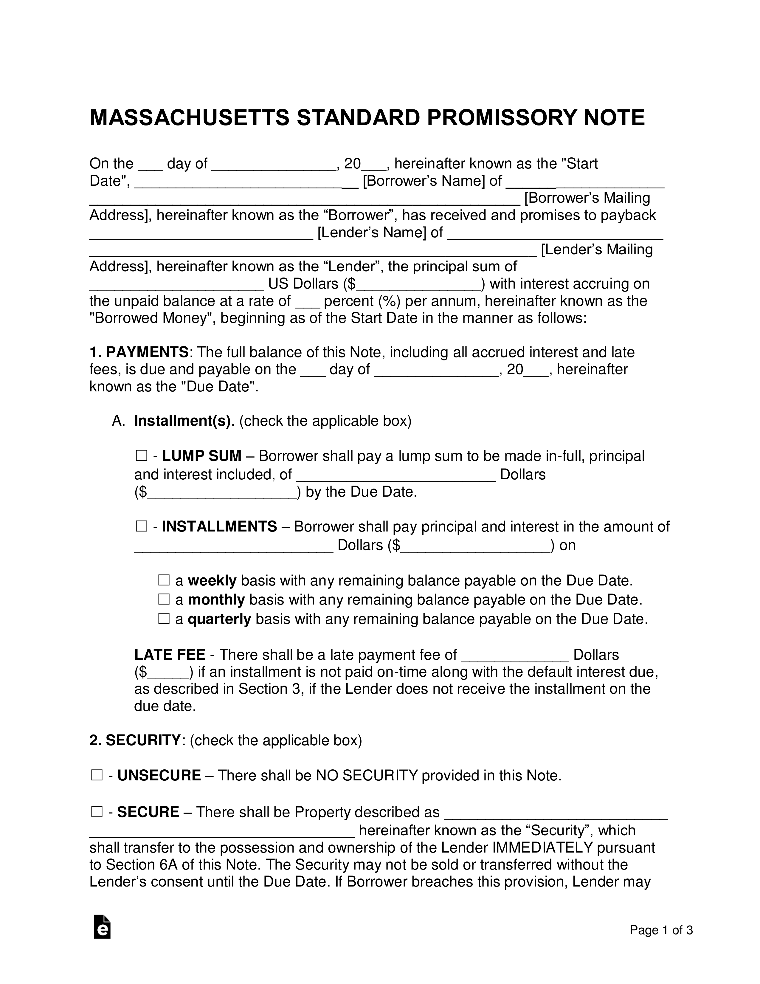Massachusetts Promissory Note Templates (2)