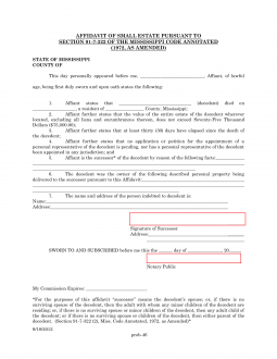 Mississippi Small Estate Affidavit