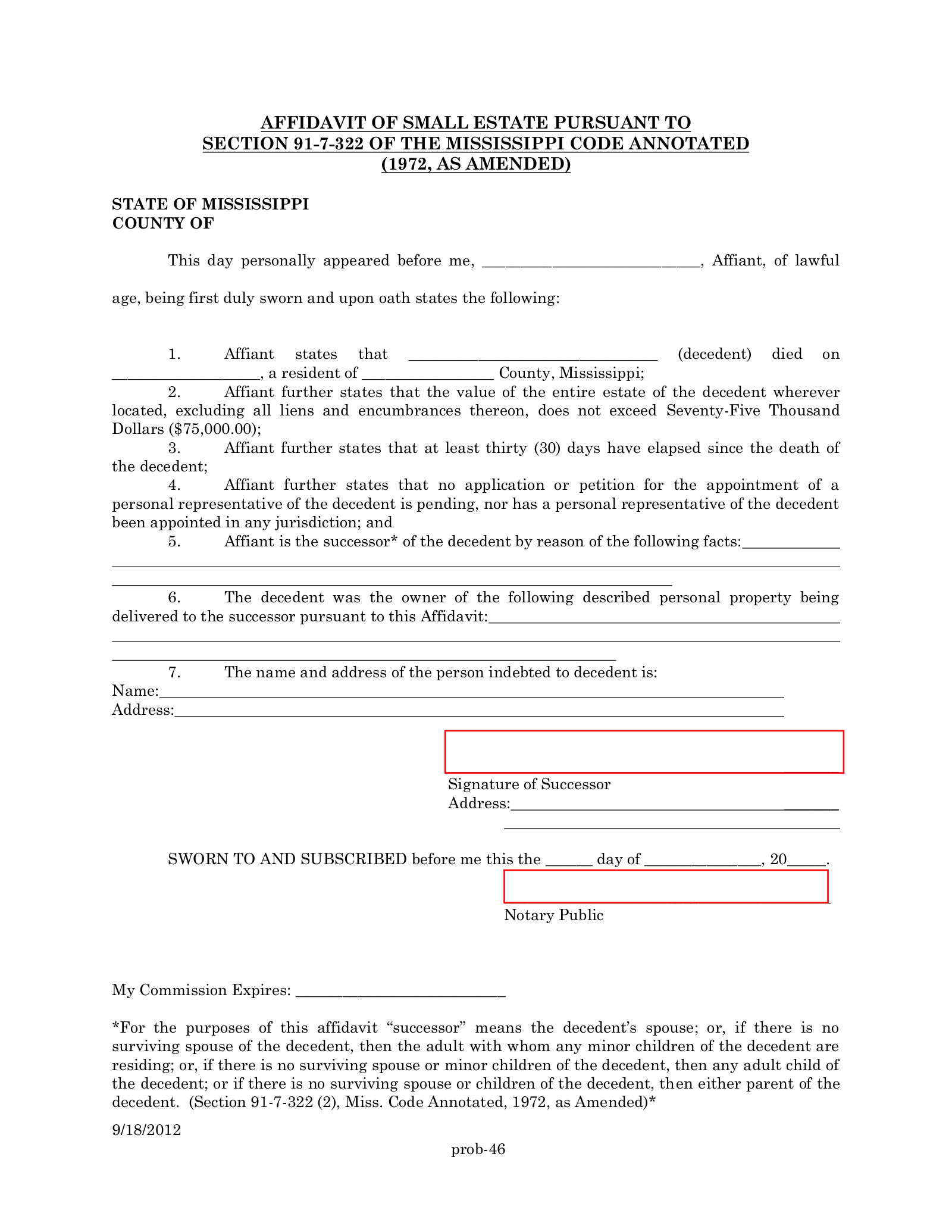 Free Printable Small Estate Affidavit Form