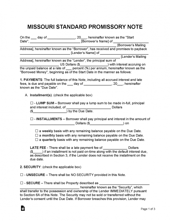 Missouri Promissory Note Templates (2)