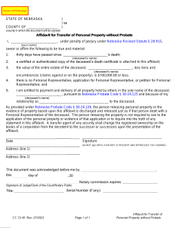 Nebraska Small Estate Affidavit | Form CC 15:40