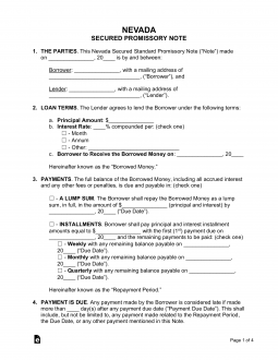 Nevada Secured Promissory Note Template