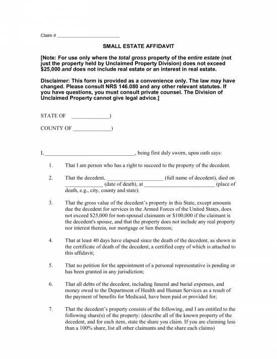 Nevada Small Estate Affidavit | Form UP-45