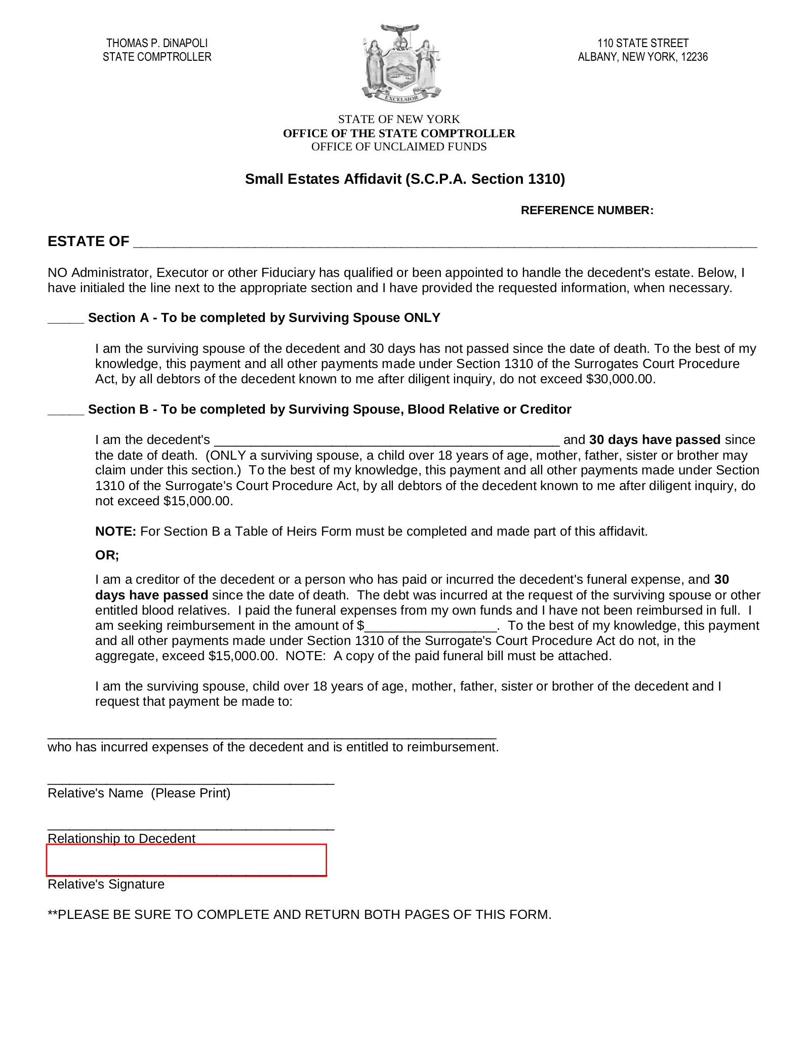New York Small Estate Affidavit | Affidavit of Voluntary Administration