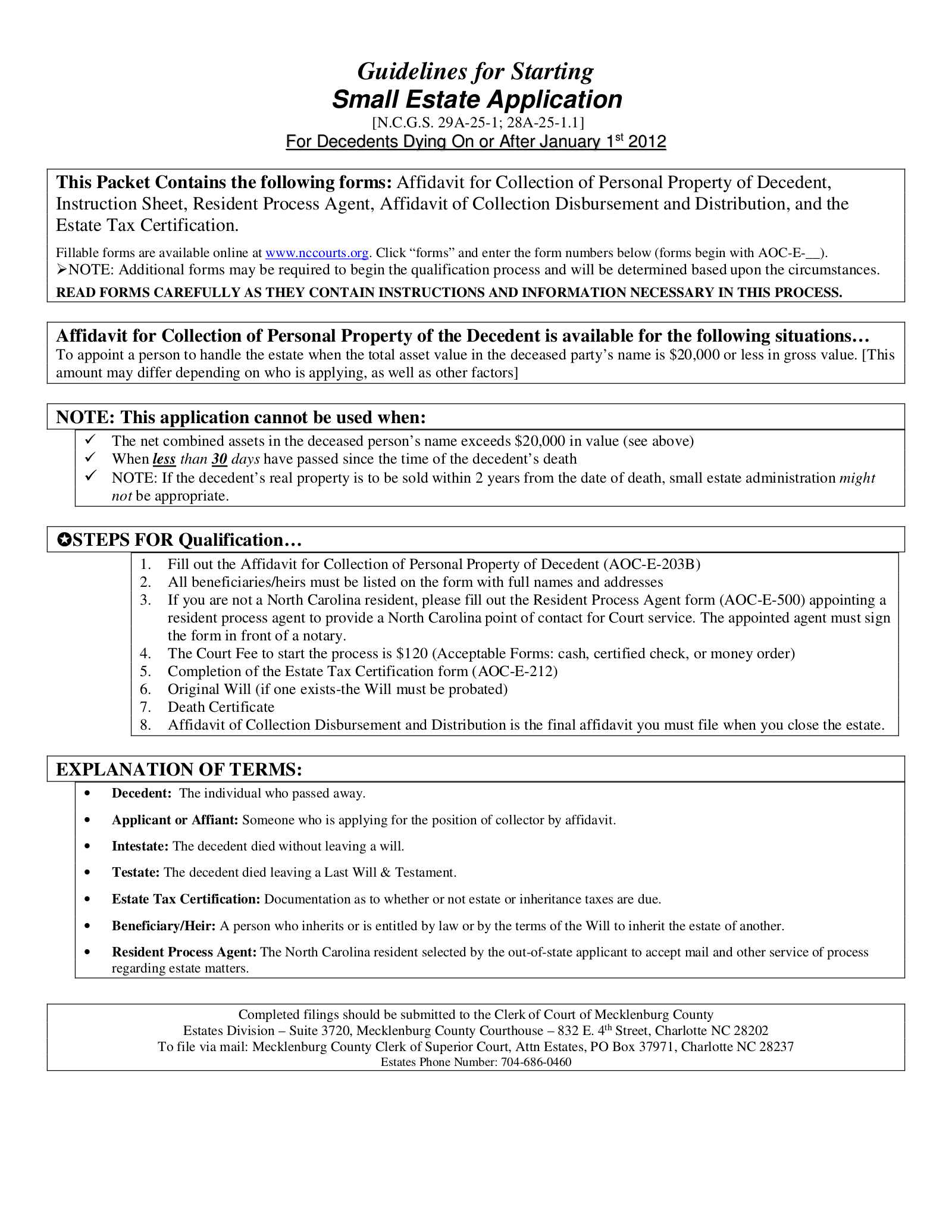 North Carolina Small Estate Affidavit | Form AOC-E-203B