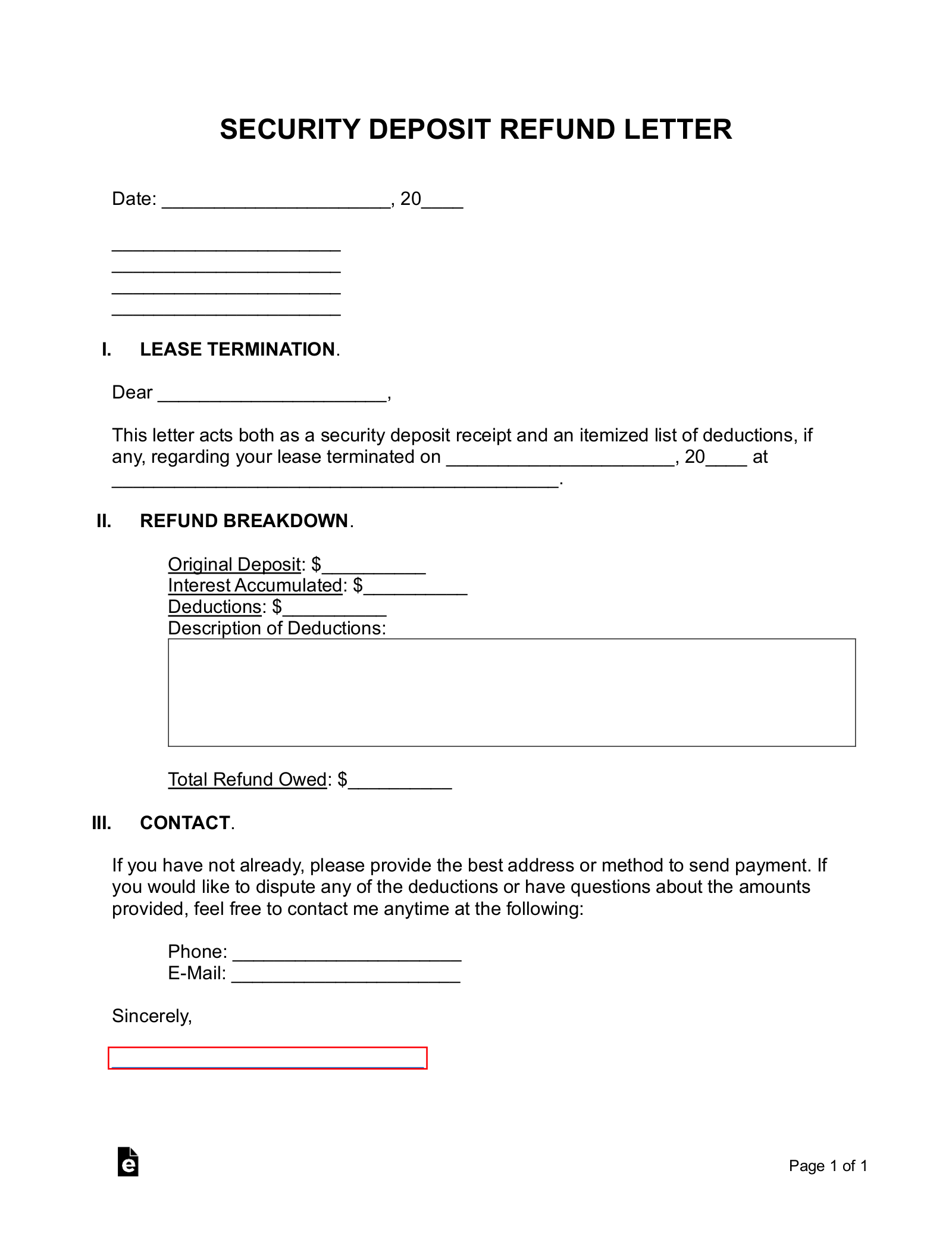 Landlord Letter To Tenant Regarding Security Deposit Return from eforms.com