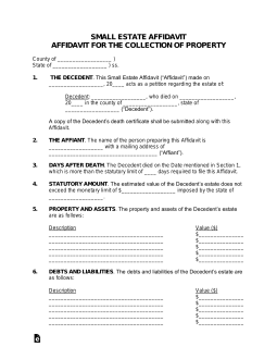 Free Small Estate Affidavit PDF Word eForms