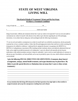 Free West Virginia Living Will Form Pdf Eforms