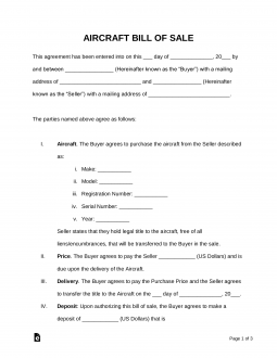 Aircraft (Airplane) Bill of Sale Form