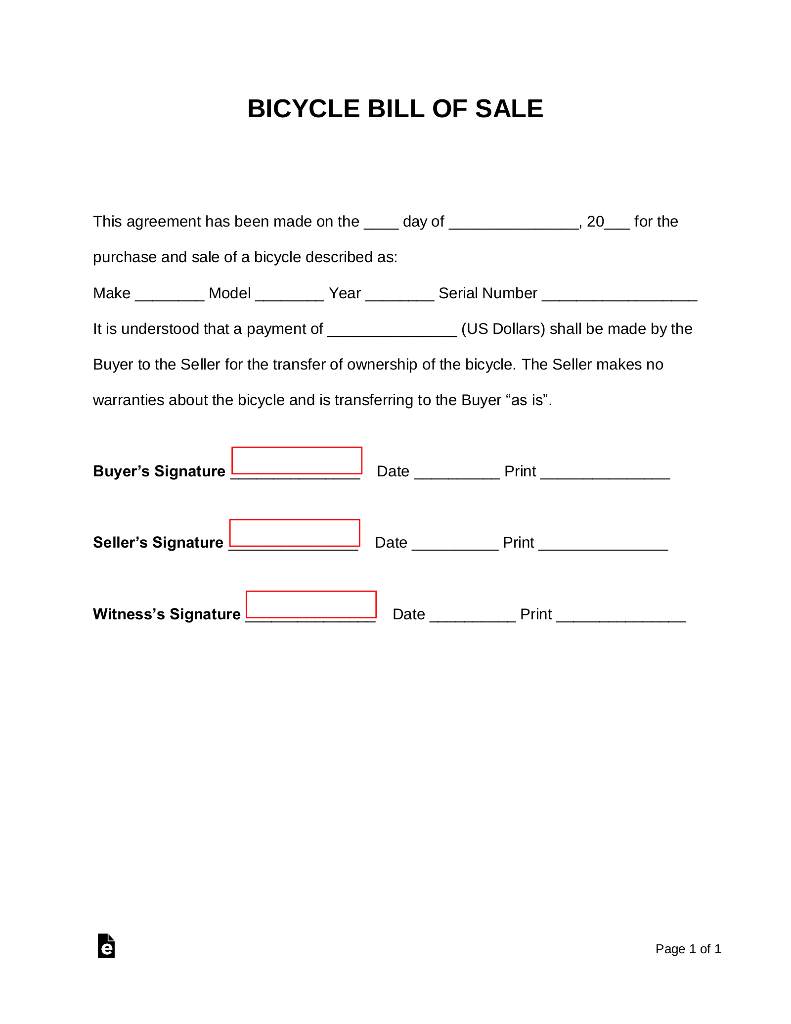 Free Bicycle Bill of Sale Form