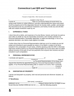 Connecticut Last Will and Testament Template