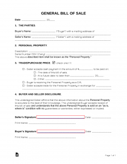 General (Personal Property) Bill of Sale Form