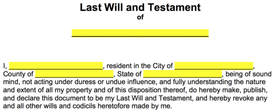 Last Will And Testament Templates A Will Eforms