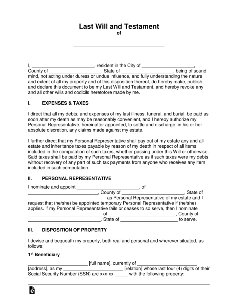 Free Last Will and Testament Templates (Will) PDF Word eForms