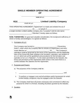 Single-Member LLC Operating Agreement Template