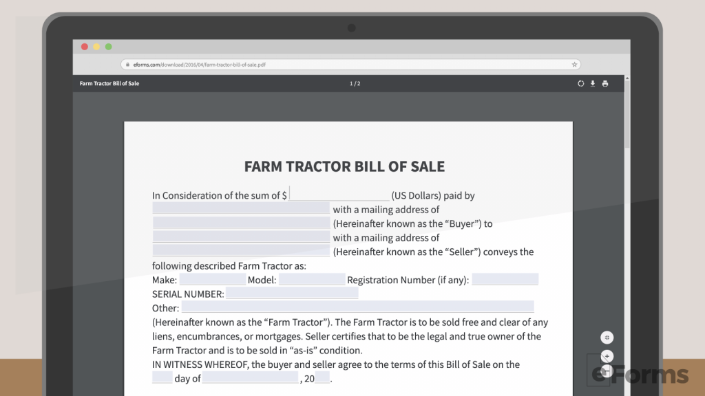 Free Farm Tractor Bill of Sale Form PDF Word eForms