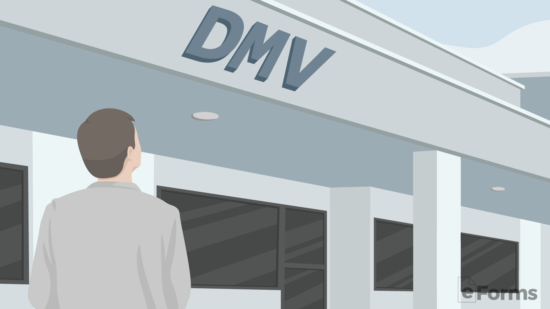buyer standing in front of dmv to register trailer