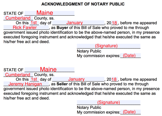 notarized bill of sale car part