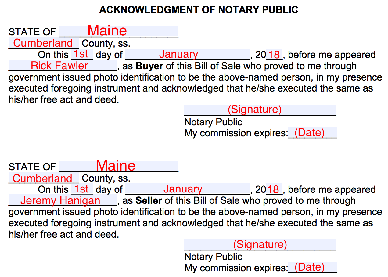 does a bill of sale need to be notarized