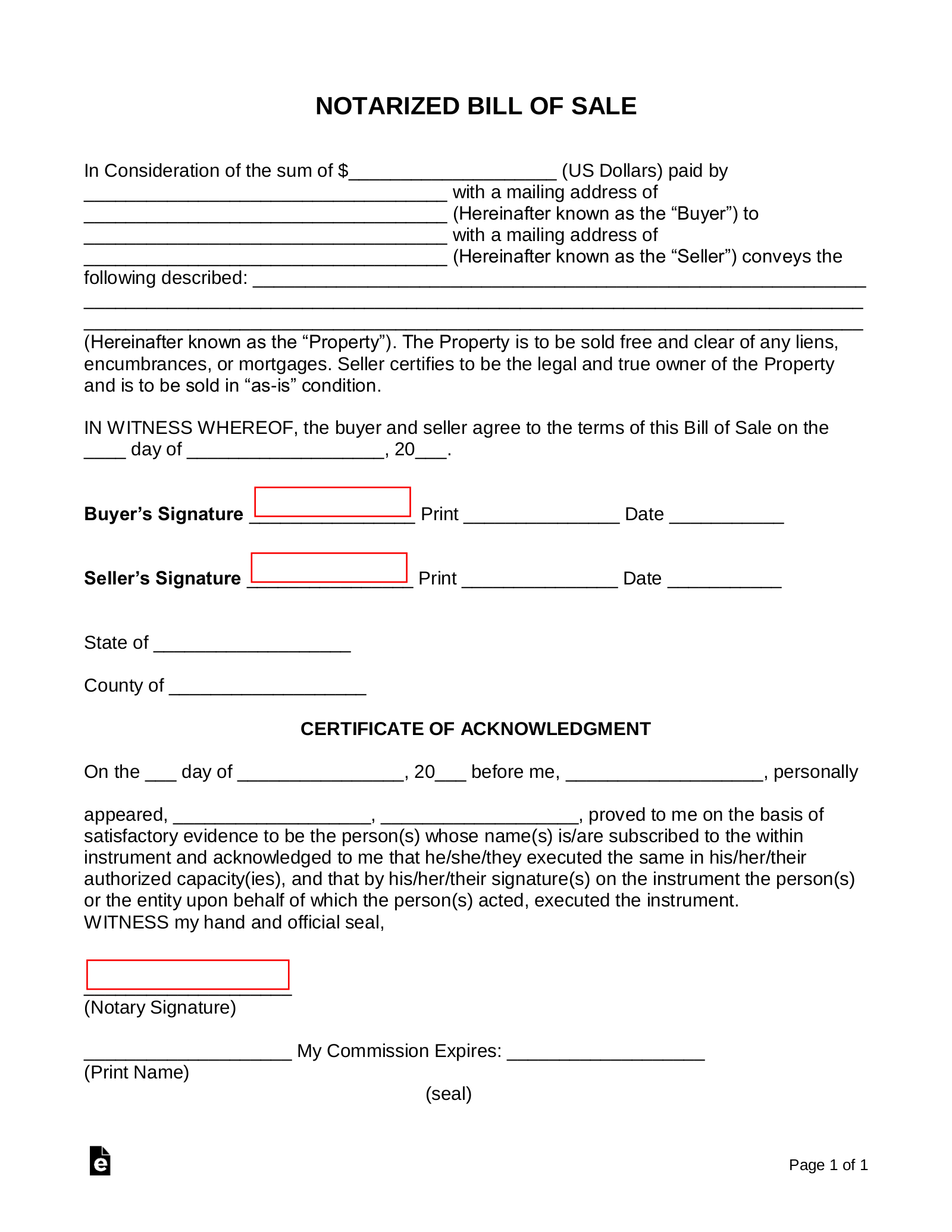 Free Notarized Bill of Sale Form - Word | PDF | eForms ...