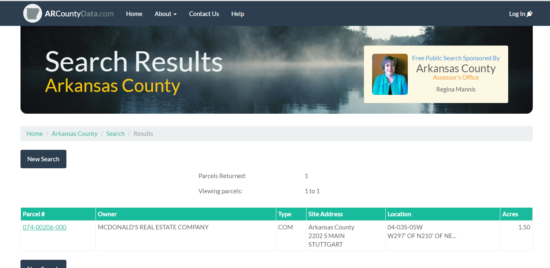 Arkansas County search results page