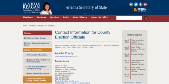 arizona secretary of state contact information page
