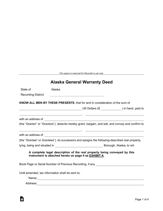 Free Alaska General Warranty Deed Form - PDF | Word – eForms